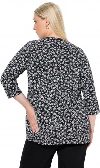 Ulla Popken Snowflake Print 3/4 Sleeve Tee Black - Pólók - 