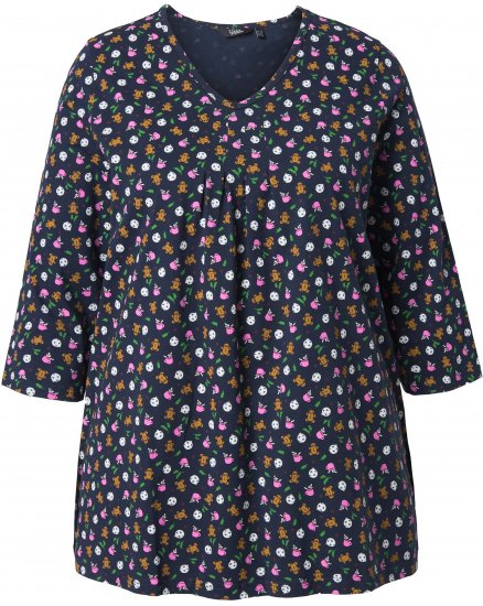 Ulla Popken Gingerbread Print 3/4 Sleeve Tee Navy - Pólók - 