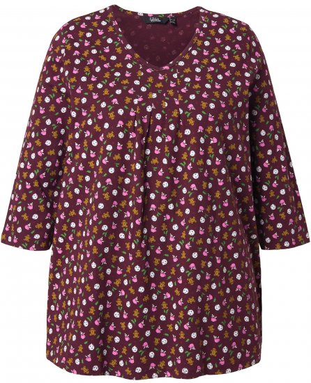 Ulla Popken Gingerbread Print 3/4 Sleeve Tee Plum - Pólók - 