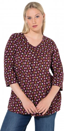 Ulla Popken Gingerbread Print 3/4 Sleeve Tee Plum - Pólók - 