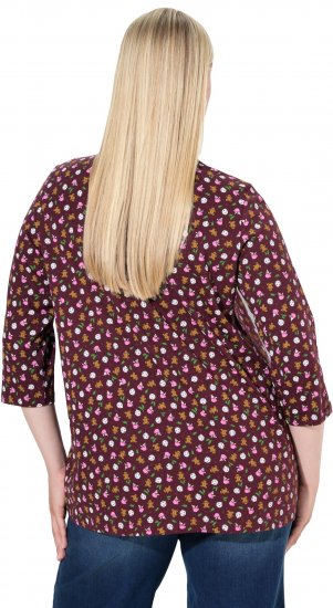 Ulla Popken Gingerbread Print 3/4 Sleeve Tee Plum - Pólók - 