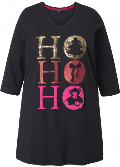 Ulla Popken Ho Ho Ho 3/4 Sleeve Graphic Tunic Tee Black - Pólók - 