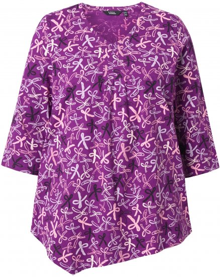 Ulla Popken Ribbon Print 3/4 Sleeve Asymmetric Tee Light Plum - Mintás pólók nőknek - 