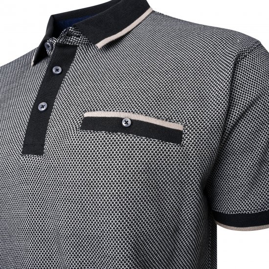 Kam Jeans 5525 Raised Dobby Fabric Polo with Tipping Black - Pólóingek - Galléros Pólók 2XL-8XL - Pólóingek 2XL-8XL