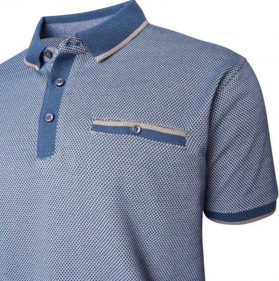 Kam Jeans 5525 Raised Dobby Fabric Polo with Tipping Indigo - Pólóingek - Galléros Pólók 2XL-8XL - Pólóingek 2XL-8XL