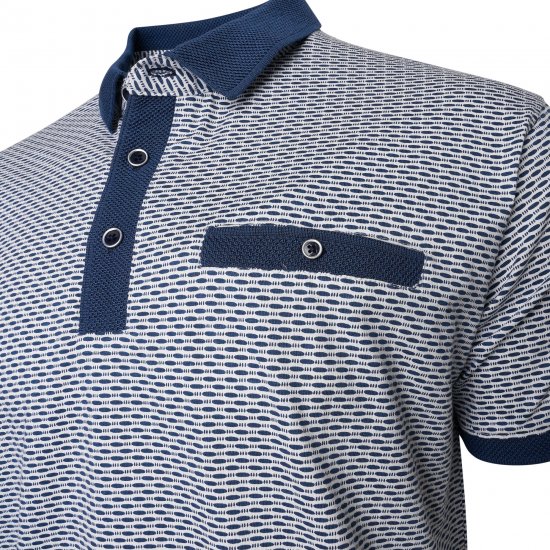 Kam Jeans 5528 AOP Print with Jacquard Collar/Cuffs Polo Navy - Pólóingek - Galléros Pólók 2XL-8XL - Pólóingek 2XL-8XL