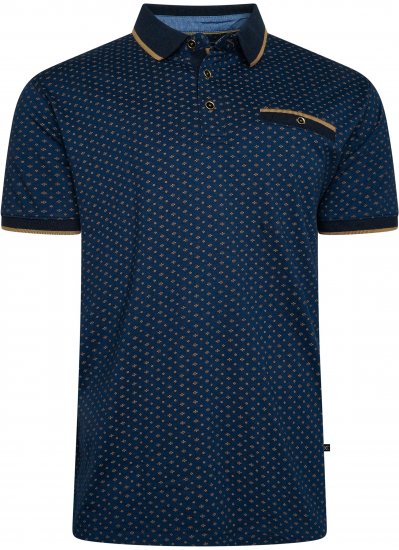 Kam Jeans 5529 AOP Mini Geo Print Polo Indigo - Pólóingek - Galléros Pólók 2XL-8XL - Pólóingek 2XL-8XL