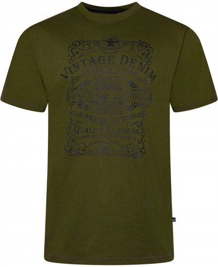 Kam Jeans 5786 Vintage Denim Print Tee Olive - Pólók - Nagyméretű pólók - 2XL-14XL