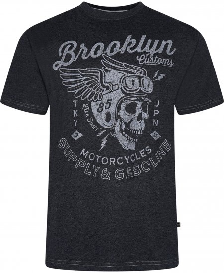 Kam Jeans 5788 Brooklyn Motorcycle Skull Print Tee Black - Pólók - Nagyméretű pólók - 2XL-14XL