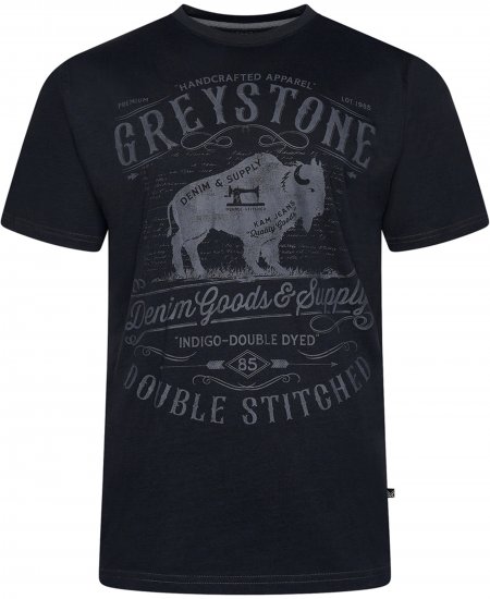 Kam Jeans 5790 Greystone Print Tee Black - Pólók - Nagyméretű pólók - 2XL-14XL