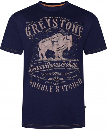 Kam Jeans 5790 Greystone Print Tee Navy - Pólók - Nagyméretű pólók - 2XL-14XL