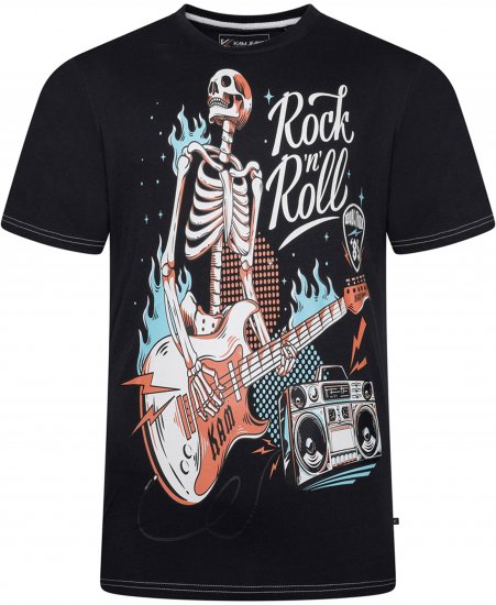 Kam Jeans 5791 Rock N Roll Skull Print Tee Black - Pólók - Nagyméretű pólók - 2XL-14XL
