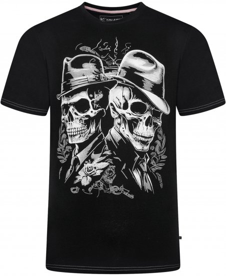 Kam Jeans 5796 Twin Gentleman Skull Print Tee Black - Pólók - Nagyméretű pólók - 2XL-14XL