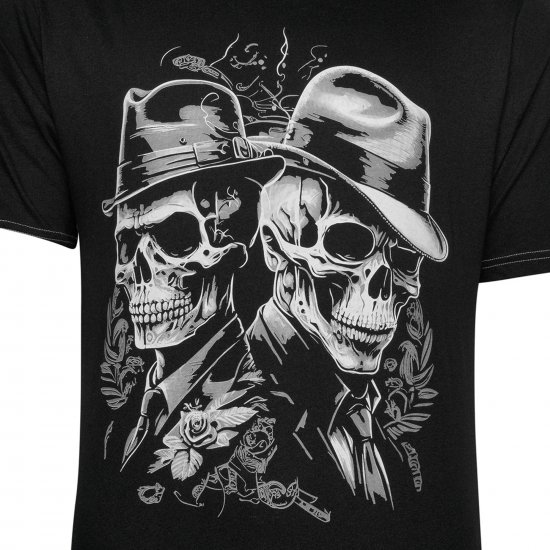 Kam Jeans 5796 Twin Gentleman Skull Print Tee Black - Pólók - Nagyméretű pólók - 2XL-14XL