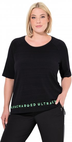 Ulla Popken Classic Fit Half-Sleeve Crew Neck T-shirt With Hem Inscription Black - Mintás pólók nőknek - 