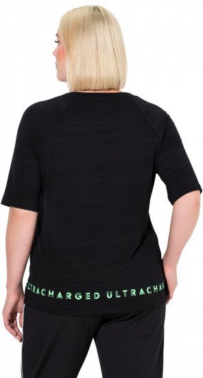 Ulla Popken Classic Fit Half-Sleeve Crew Neck T-shirt With Hem Inscription Black - Mintás pólók nőknek - 