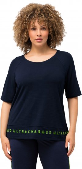 Ulla Popken Classic Fit Half-Sleeve Crew Neck T-shirt With Hem Inscription Navy Blue - Mintás pólók nőknek - 