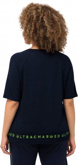 Ulla Popken Classic Fit Half-Sleeve Crew Neck T-shirt With Hem Inscription Navy Blue - Mintás pólók nőknek - 