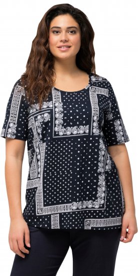 Ulla Popken Paisley A-Line Short Sleeve Tee Navy Blue - Mintás pólók nőknek - 
