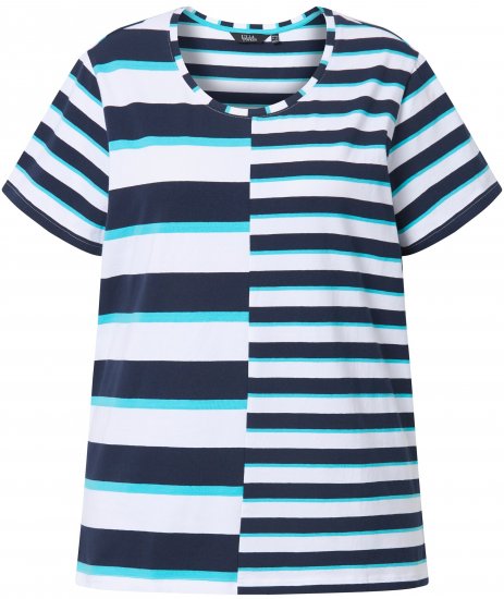 Ulla Popken Mix Stripe Short Sleeve Tee Deep Aqua - Mintás pólók nőknek - 