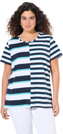 Ulla Popken Mix Stripe Short Sleeve Tee Deep Aqua - Mintás pólók nőknek - 