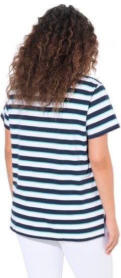 Ulla Popken Mix Stripe Short Sleeve Tee Deep Aqua - Mintás pólók nőknek - 