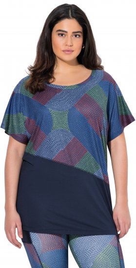 Ulla Popken Quick Drying Geometric Print Short Sleeve Tee Navy Blue - Mintás pólók nőknek - 
