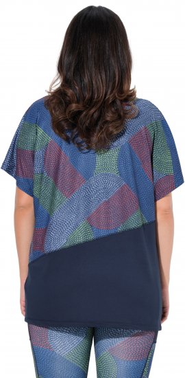 Ulla Popken Quick Drying Geometric Print Short Sleeve Tee Navy Blue - Mintás pólók nőknek - 