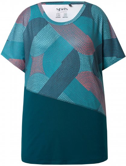 Ulla Popken Quick Drying Geometric Print Short Sleeve Tee Dark Petrol - Mintás pólók nőknek - 