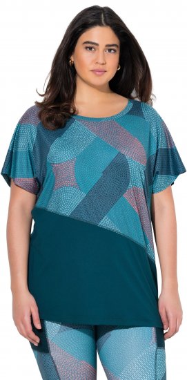 Ulla Popken Quick Drying Geometric Print Short Sleeve Tee Dark Petrol - Mintás pólók nőknek - 