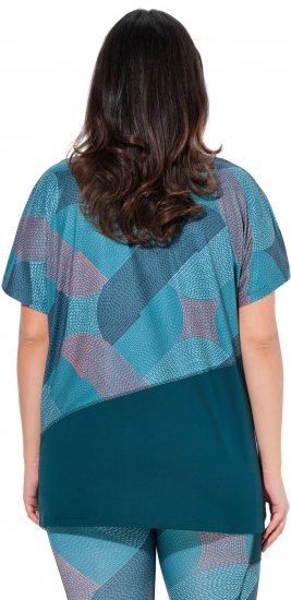 Ulla Popken Quick Drying Geometric Print Short Sleeve Tee Dark Petrol - Mintás pólók nőknek - 