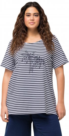 Ulla Popken Palm Tree Embroidered Tee Navy Blue - Mintás pólók nőknek - 