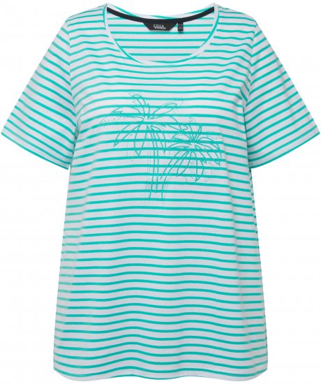 Ulla Popken Palm Tree Embroidered Tee Turquoise Green - Mintás pólók nőknek - 