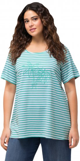 Ulla Popken Palm Tree Embroidered Tee Turquoise Green - Mintás pólók nőknek - 