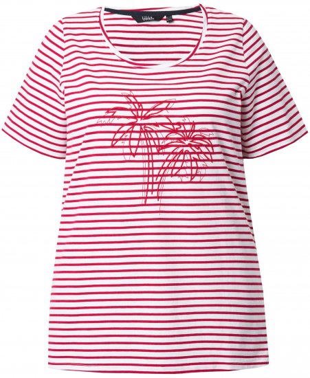 Ulla Popken Palm Tree Embroidered Tee Dark Raspberry - Mintás pólók nőknek - 