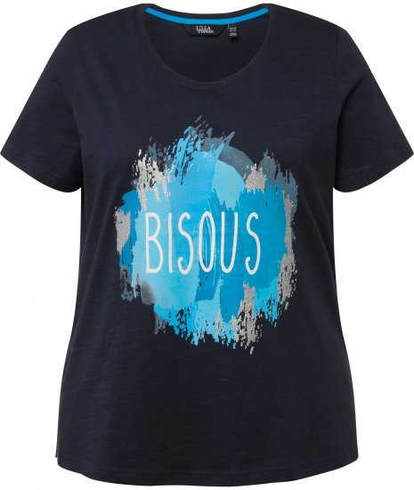 Ulla Popken BISOUS Short Sleeve Graphic Tee Navy Blue - Mintás pólók nőknek - 
