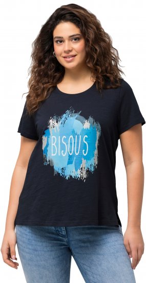 Ulla Popken BISOUS Short Sleeve Graphic Tee Navy Blue - Mintás pólók nőknek - 