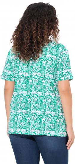 Ulla Popken Coral Reef Printed Short Sleeve V-Neck Tee Emerald - Mintás pólók nőknek - 