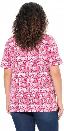 Ulla Popken Coral Reef Printed Short Sleeve V-Neck Tee Lychee - Mintás pólók nőknek - 