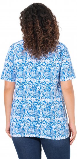 Ulla Popken Coral Reef Printed Short Sleeve V-Neck Tee Teal Blue - Mintás pólók nőknek - 
