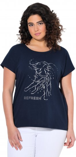 Ulla Popken Metallic Animal Cap Sleeve Graphic Tee Navy - Mintás pólók nőknek - 
