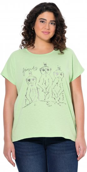 Ulla Popken Metallic Animal Cap Sleeve Graphic Tee Green - Mintás pólók nőknek - 