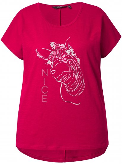 Ulla Popken Metallic Animal Cap Sleeve Graphic Tee Dark Raspberry - Mintás pólók nőknek - 