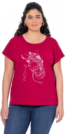 Ulla Popken Metallic Animal Cap Sleeve Graphic Tee Dark Raspberry - Mintás pólók nőknek - 
