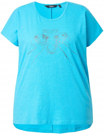Ulla Popken Metallic Animal Cap Sleeve Graphic Tee Deep Aqua - Mintás pólók nőknek - 