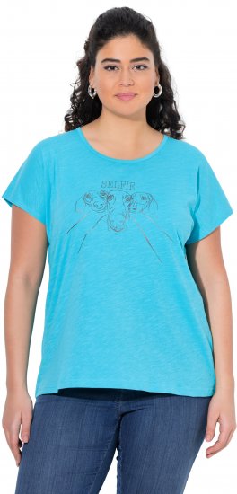 Ulla Popken Metallic Animal Cap Sleeve Graphic Tee Deep Aqua - Mintás pólók nőknek - 