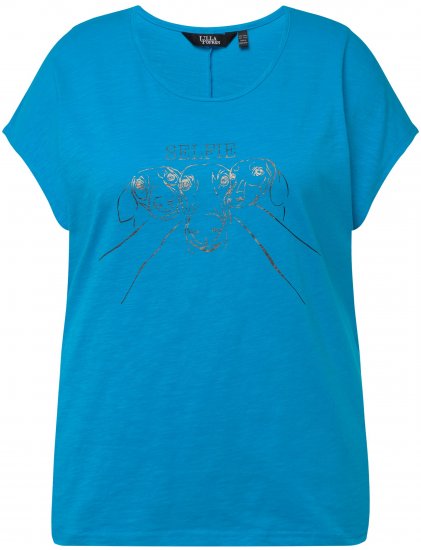 Ulla Popken Metallic Animal Cap Sleeve Graphic Tee Sapphire Blue - Mintás pólók nőknek - 