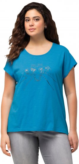 Ulla Popken Metallic Animal Cap Sleeve Graphic Tee Sapphire Blue - Mintás pólók nőknek - 