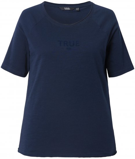 Ulla Popken TRUE Lettering Short Sleeve Tee Navy Blue - Mintás pólók nőknek - 