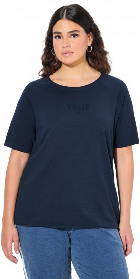 Ulla Popken TRUE Lettering Short Sleeve Tee Navy Blue - Mintás pólók nőknek - 